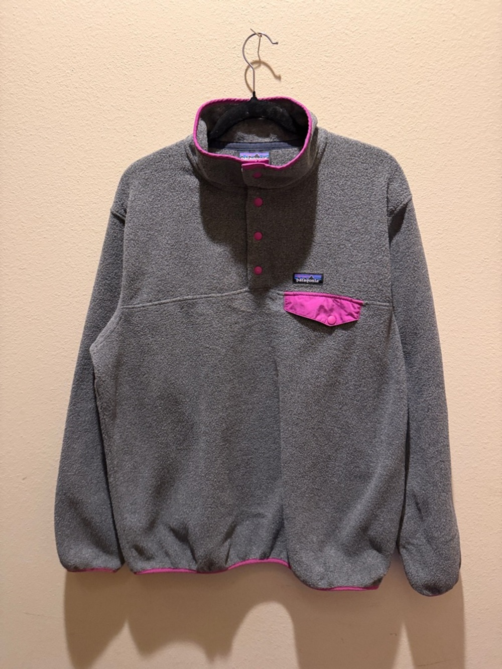 Patagonia Gray Fleece Pullover with Pink Trim
